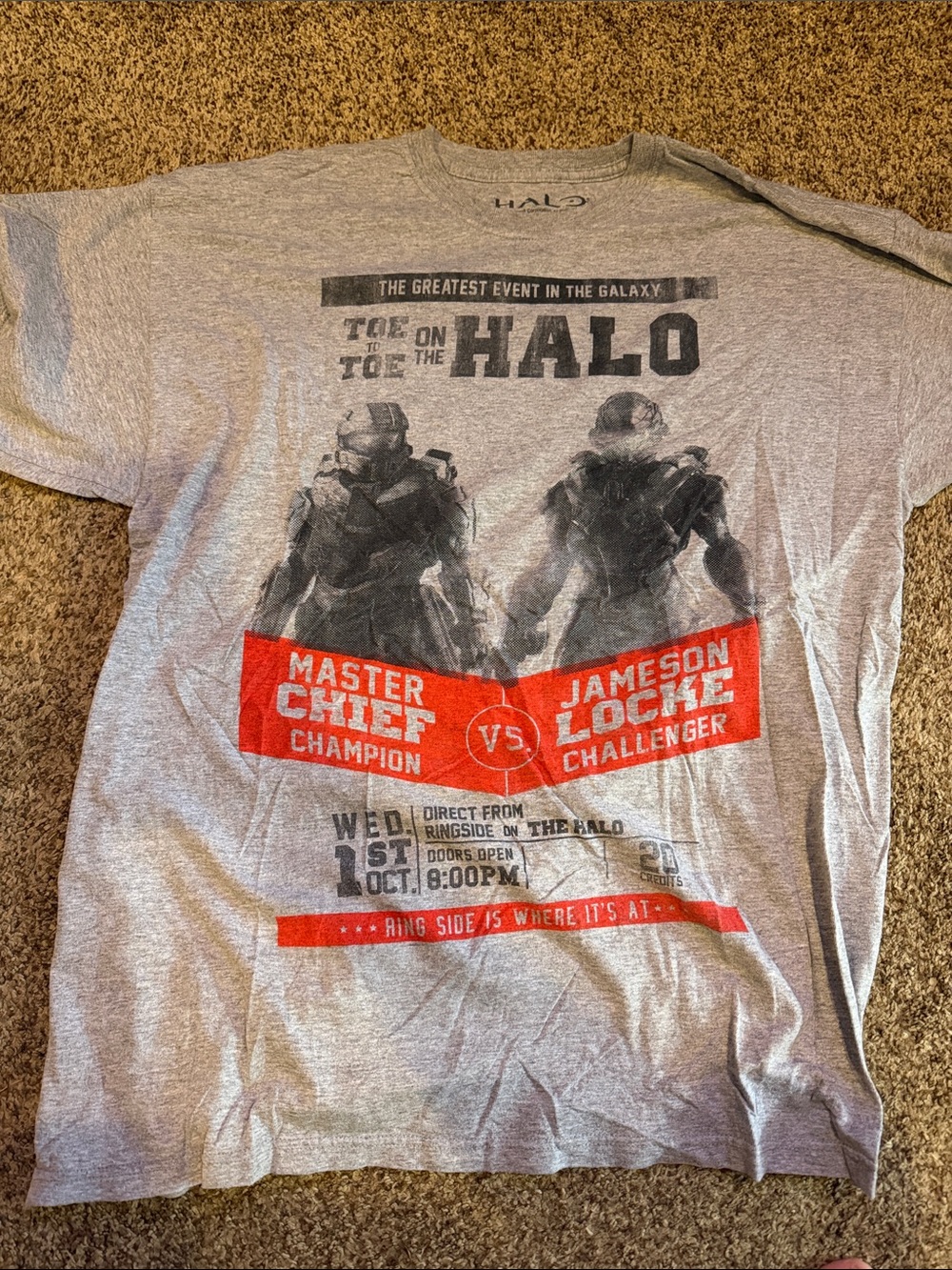 Halo Graphic Tee with Gray, Black and Red Fight Poster Design